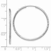 14K White Gold 1.5x 30mm Satin Diamond-cut Endless Tube Hoop Earrings view 4