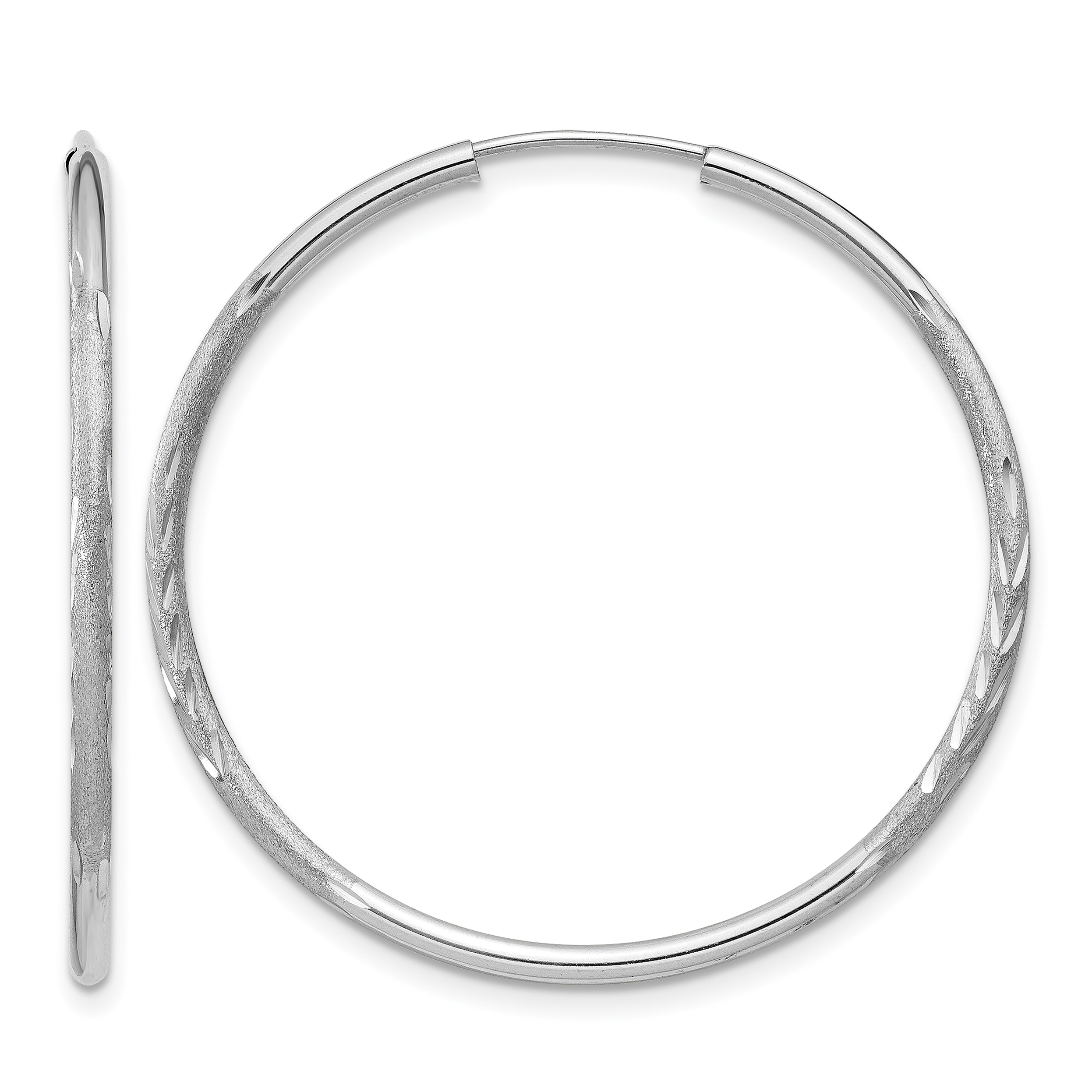 14k White Gold 1.5mm Diamond-cut Endless Hoop Earrings (XY1194)