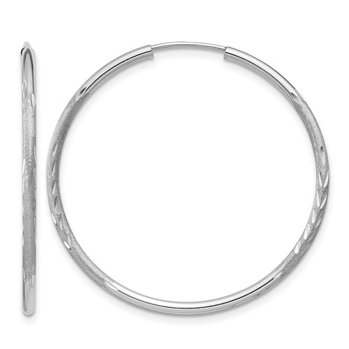 14K White Gold 1.5x 30mm Satin Diamond-cut Endless Tube Hoop Earrings