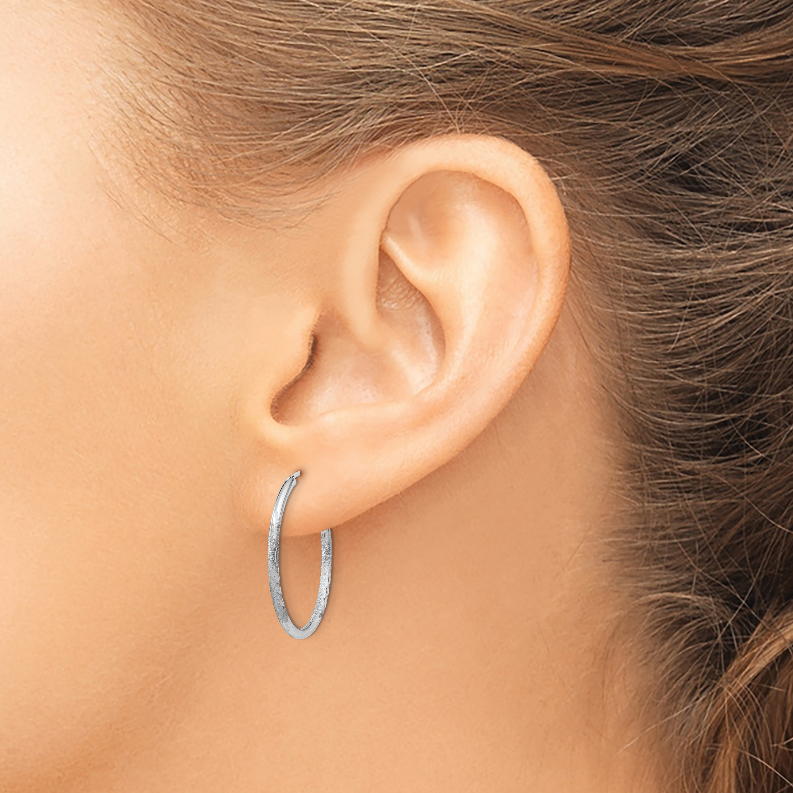 14k Gold 1.5x20mm Satin Diamond-cut Endless Tube Hoop Earrings XY1195 product image view 3