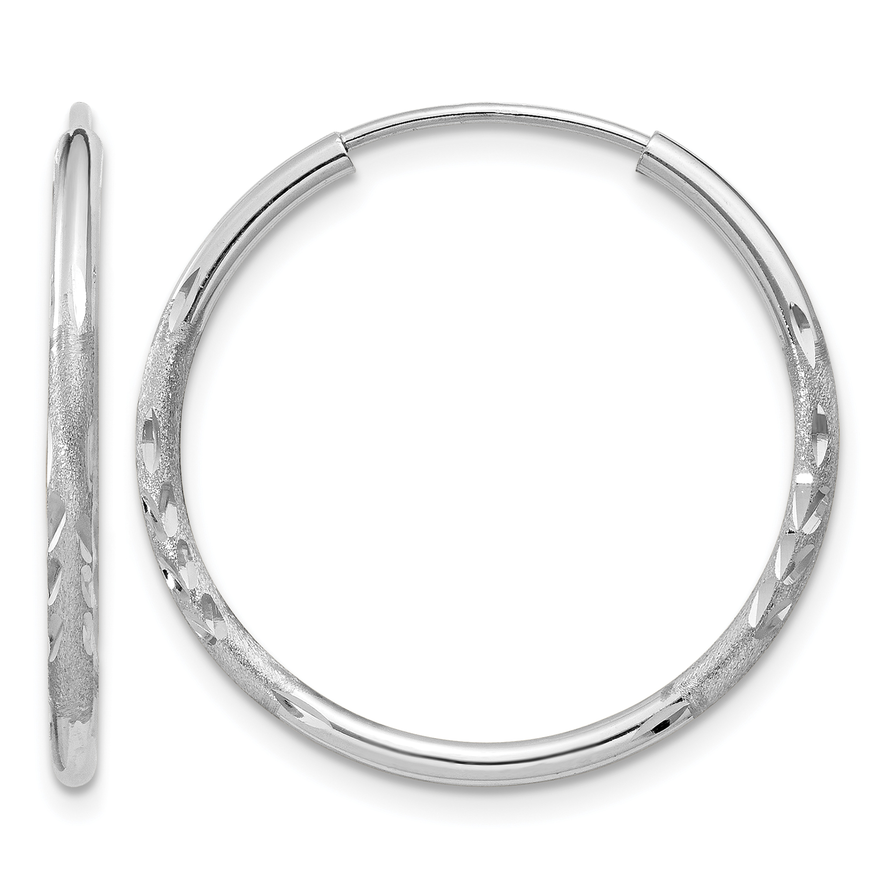 14k White Gold 1.5mm Diamond-cut Endless Hoop Earrings (XY1195)