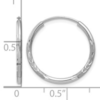 14K White Gold 1.5x 16mm Satin Diamond-cut Endless Tube Hoop Earrings view 4