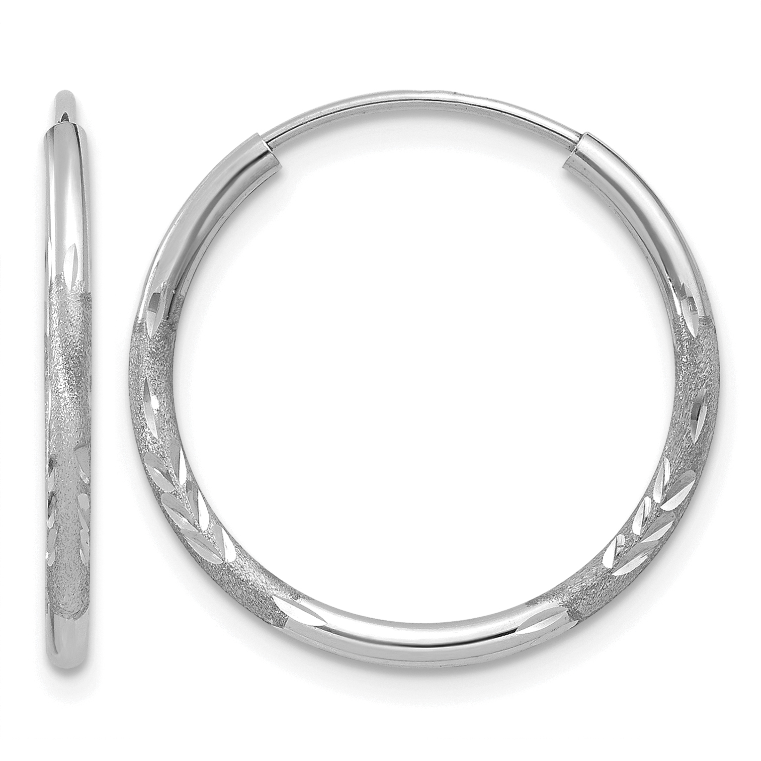 14k White Gold 1.5mm Diamond-cut Endless Hoop Earrings (XY1196)