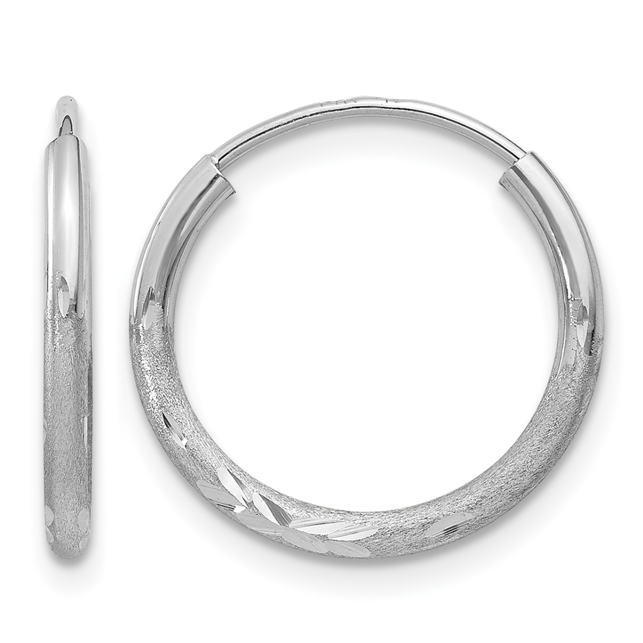 14k White Gold 1.5mm Diamond-cut Endless Hoop Earrings (XY1197)