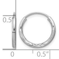 14K White Gold 1.5x 12mm Satin Diamond-cut Endless Tube Hoop Earrings view 4