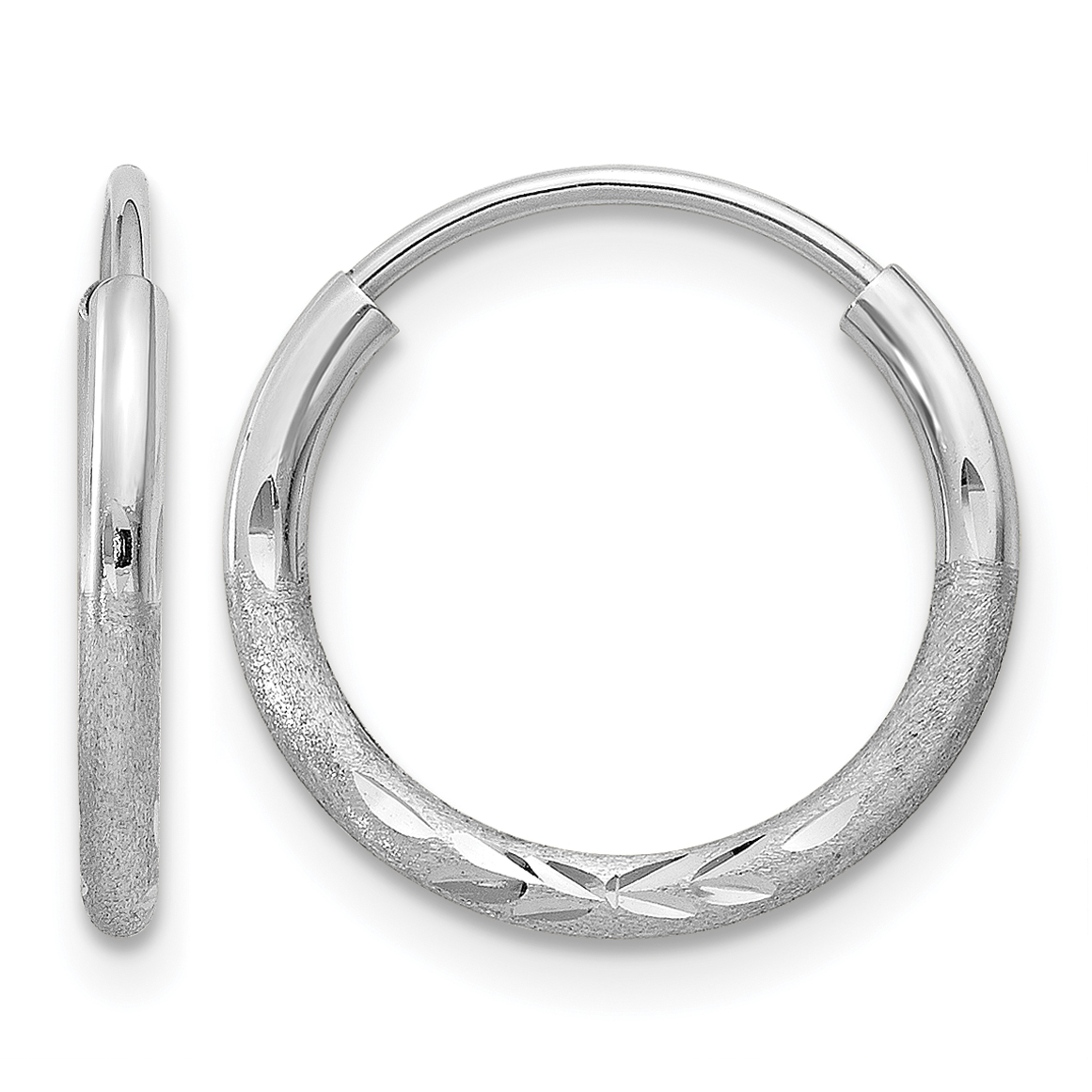 14k White Gold 1.5mm Diamond-cut Endless Hoop Earrings (XY1198)