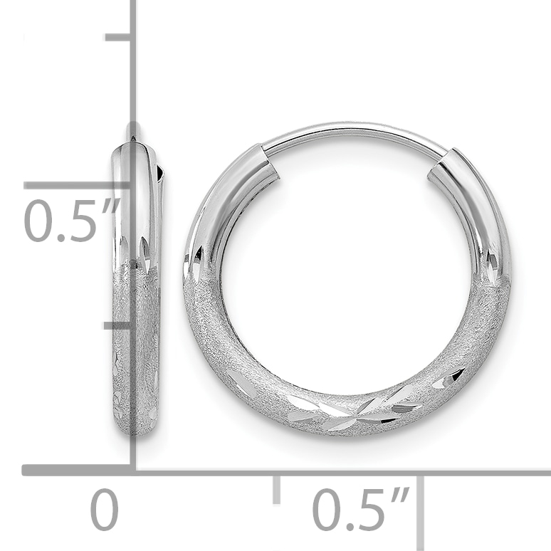 14k Gold 2x12mm Satin Diamond-cut Endless Tube Hoop Earrings XY1199 detailed image 4