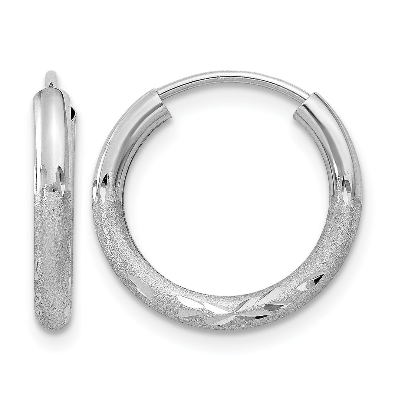 14k White Gold 2mm Diamond-cut Endless Hoop Earrings (XY1199)