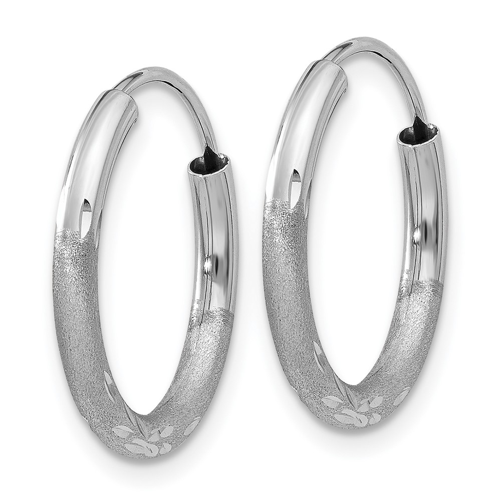 14k White Gold 2mm Diamond-cut Endless Hoop Earrings (XY1200)