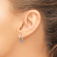 14K White Gold 2x 14mm Satin Diamond-cut Endless Tube Hoop Earrings view 3