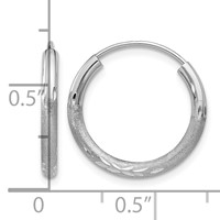 14K White Gold 2x 14mm Satin Diamond-cut Endless Tube Hoop Earrings view 4