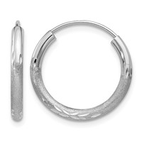 14K White Gold 2x 14mm Satin Diamond-cut Endless Tube Hoop Earrings view 1