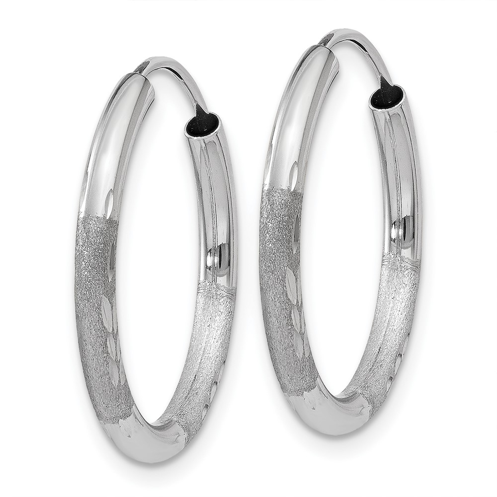 14k White Gold 2mm Diamond-cut Endless Hoop Earrings (XY1201)
