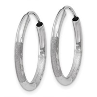 14K White Gold 2x 18mm Satin Diamond-cut Endless Tube Hoop Earrings view 2