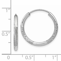 14K White Gold 2x 18mm Satin Diamond-cut Endless Tube Hoop Earrings view 4