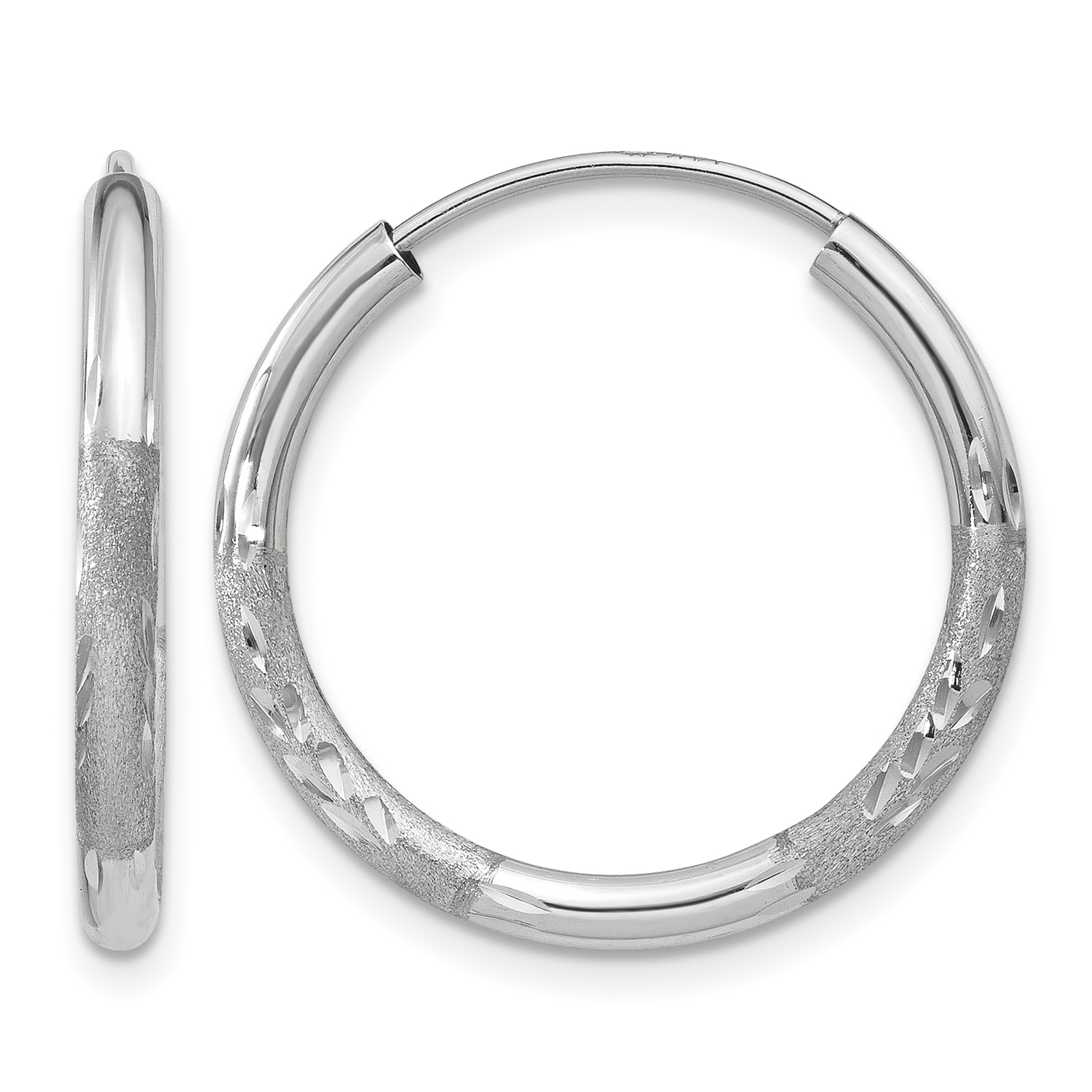 14k White Gold 2mm Diamond-cut Endless Hoop Earrings (XY1201)