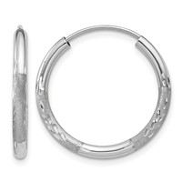 14K White Gold 2x 18mm Satin Diamond-cut Endless Tube Hoop Earrings view 1