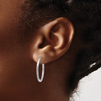 14K White Gold 2x 20mm Satin Diamond-cut Endless Tube Hoop Earrings view 3
