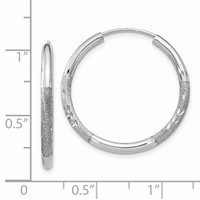 14K White Gold 2x 20mm Satin Diamond-cut Endless Tube Hoop Earrings view 4