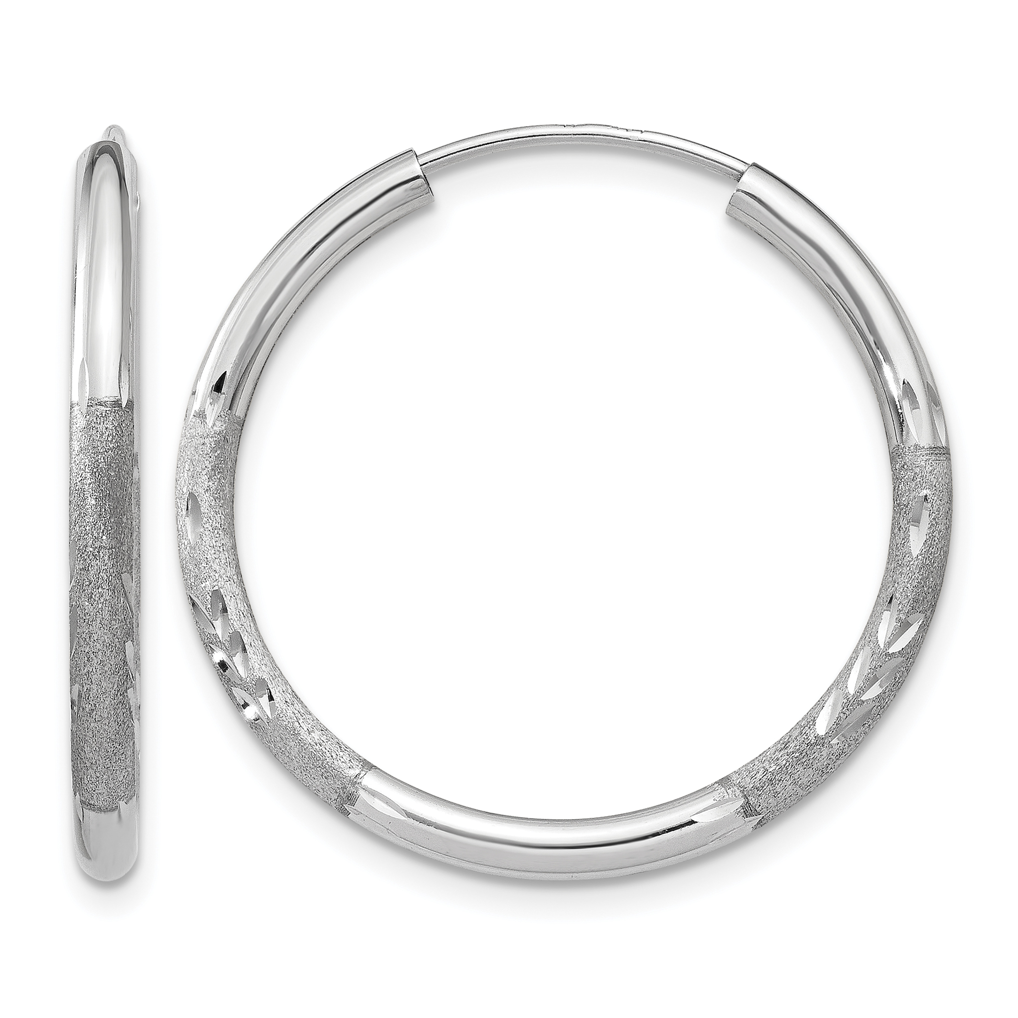 14k White Gold 2mm Diamond-cut Endless Hoop Earrings (XY1202)