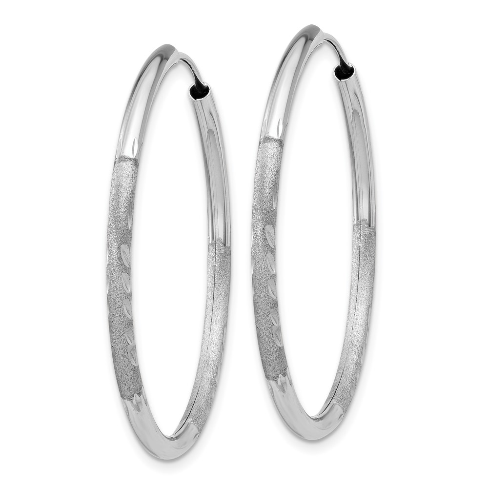 14k White Gold 2mm Diamond-cut Endless Hoop Earrings (XY1203)
