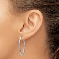 14K White Gold 2x 30mm Satin Diamond-cut Endless Tube Hoop Earrings view 3