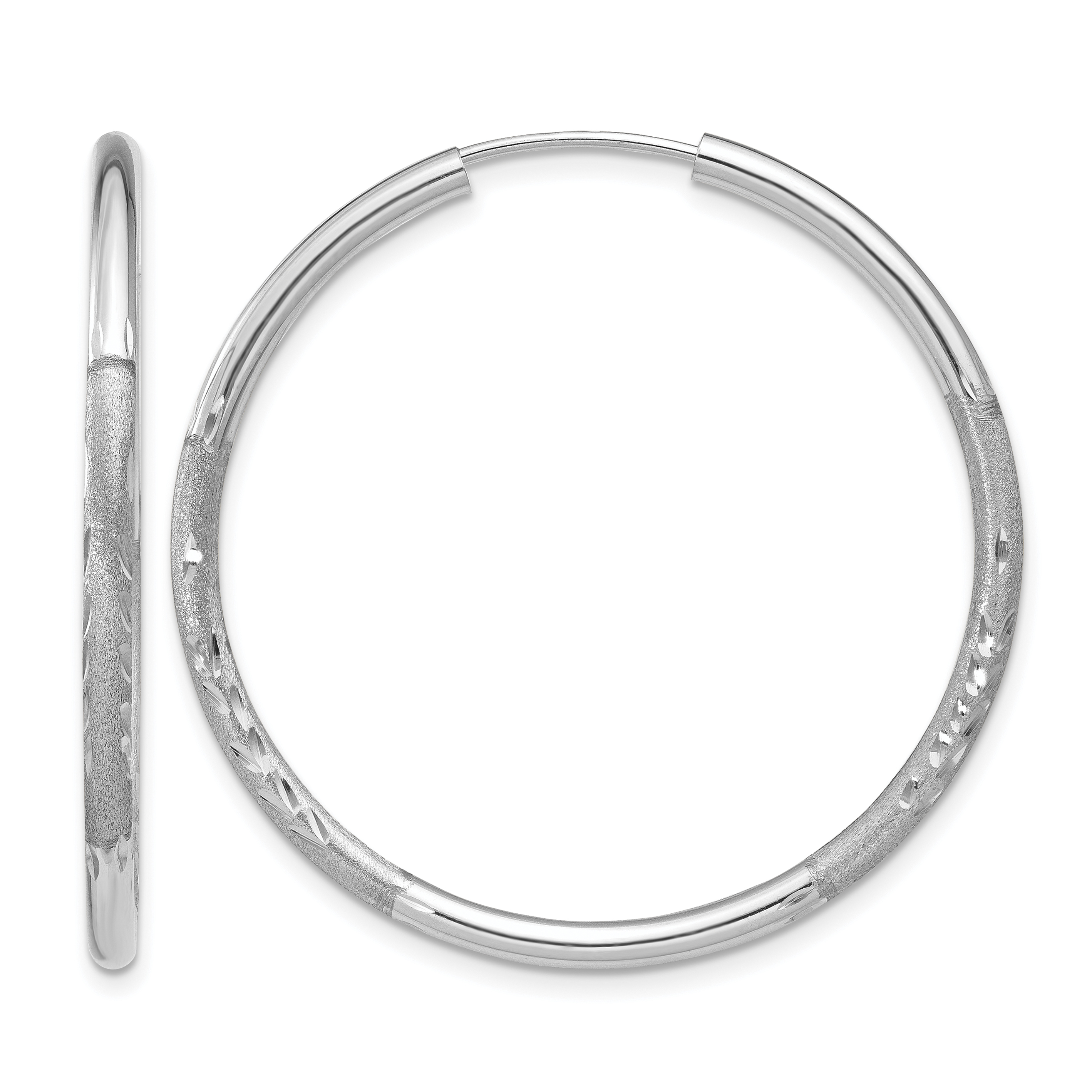 14k White Gold 2mm Diamond-cut Endless Hoop Earrings (XY1203)