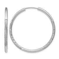 14K White Gold 2x 30mm Satin Diamond-cut Endless Tube Hoop Earrings view 1