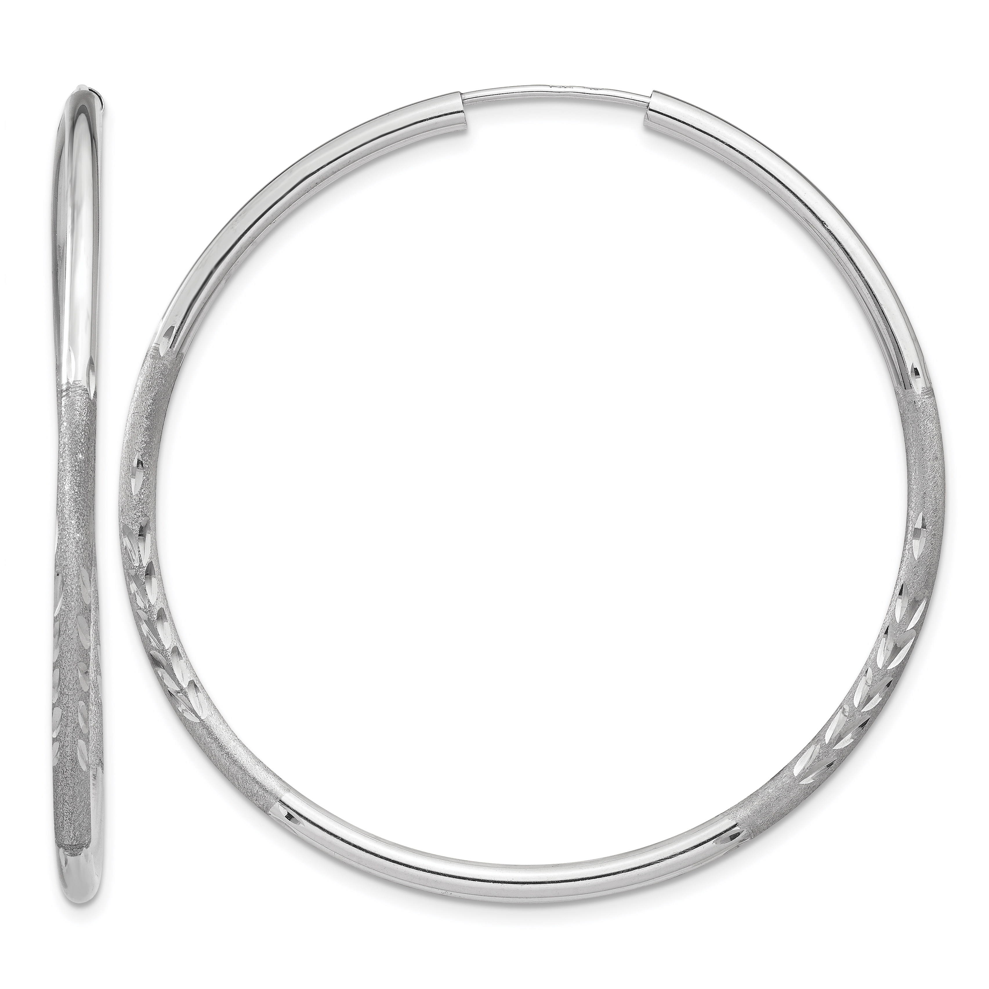 14k White Gold 2mm Diamond-cut Endless Hoop Earrings (XY1204)
