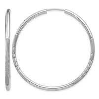 14K White Gold 2x 40mm Satin Diamond-cut Endless Tube Hoop Earrings view 1