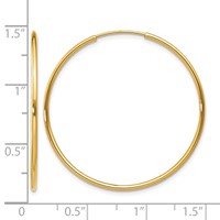 14K Yellow Gold 1.2x 34mm Polished Endless Tube Hoop Earrings view 4