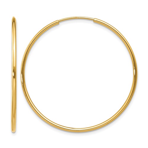 14K Yellow Gold 1.2x 34mm Polished Endless Tube Hoop Earrings