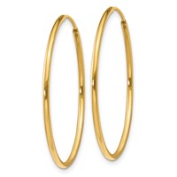 14K Yellow Gold 1.2x 30mm Polished Endless Tube Hoop Earrings view 2