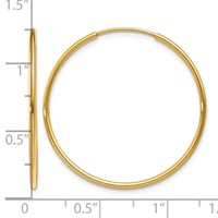 14K Yellow Gold 1.2x 30mm Polished Endless Tube Hoop Earrings view 4