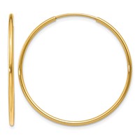 14K Yellow Gold 1.2x 30mm Polished Endless Tube Hoop Earrings view 1