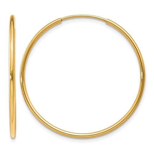 14K Yellow Gold 1.2x 30mm Polished Endless Tube Hoop Earrings