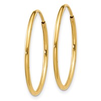 14K Yellow Gold 1.2x25mm Polished Endless Tube Hoop Earrings view 2
