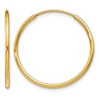 14K Yellow Gold 1.2x25mm Polished Endless Tube Hoop Earrings view 1