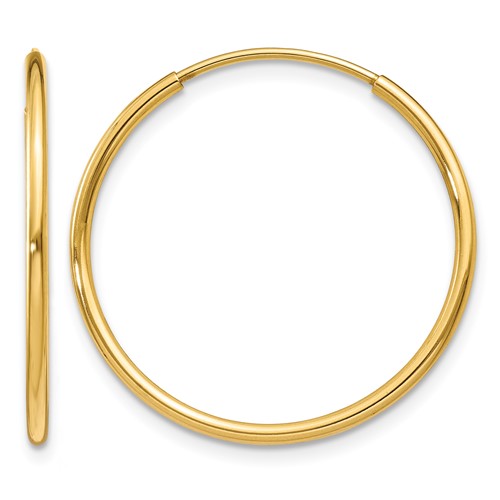 14K Yellow Gold 1.2x 25mm Polished Endless Tube Hoop Earrings