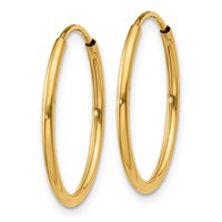 14K Yellow Gold 1.2x 20mm Polished Endless Tube Hoop Earrings view 2