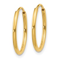 14K Yellow Gold 1.2x 16mm Polished Endless Tube Hoop Earrings view 2