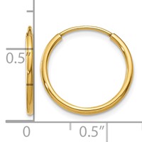 14K Yellow Gold 1.2x 16mm Polished Endless Tube Hoop Earrings view 4