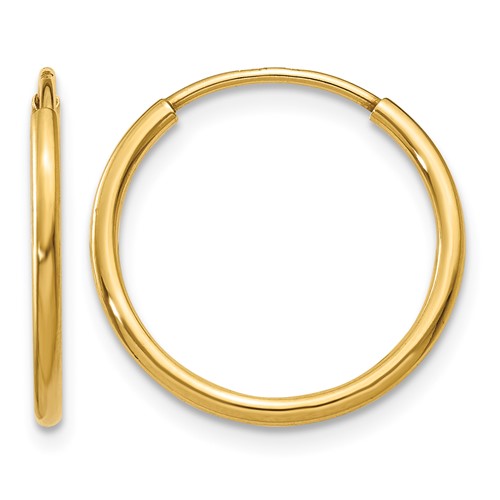 14K Yellow Gold 1.2x 16mm Polished Endless Tube Hoop Earrings