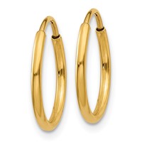 14K Yellow Gold 1.2x 14mm Polished Endless Tube Hoop Earrings view 2