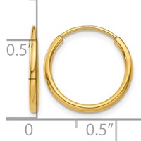 14K Yellow Gold 1.2x 14mm Polished Endless Tube Hoop Earrings view 4