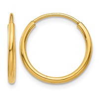 14K Yellow Gold 1.2x 14mm Polished Endless Tube Hoop Earrings view 1