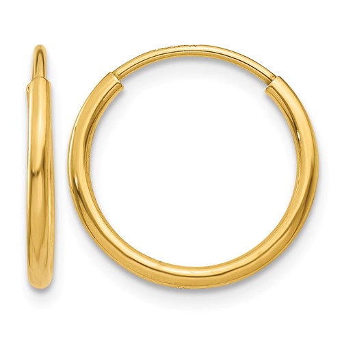 14K Yellow Gold 1.2x 14mm Polished Endless Tube Hoop Earrings
