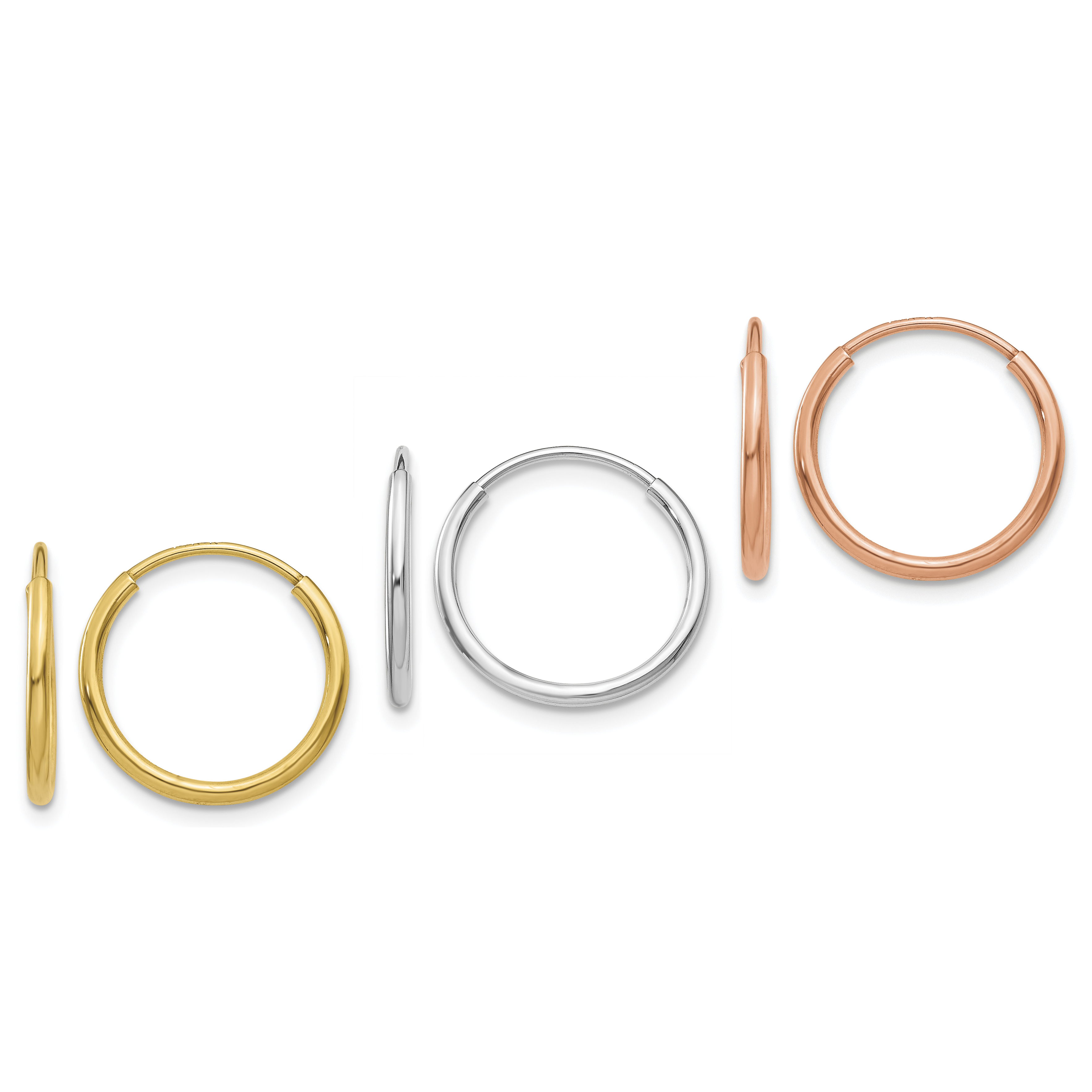 14k 1.25mm YG/WG/RG Endless Hoop Earring Set (XY1210SET)
