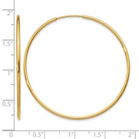 14K Yellow Gold 1.2x 40mm Polished Endless Tube Hoop Earrings view 4