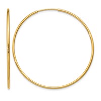 14K Yellow Gold 1.2x 40mm Polished Endless Tube Hoop Earrings view 1